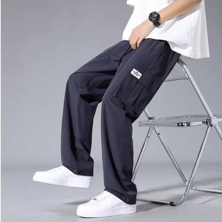 ใหม่ กางเกงวอร์มขากว้าง ผ้าเรยอน ยืดหยุ่น ทรงหลวม สีดํา สีเทาเข้ม เขียว แฟชั่นฤดูร้อน สําหรับผู้ชาย ไซซ์ M-4XL - รูปที่ 7