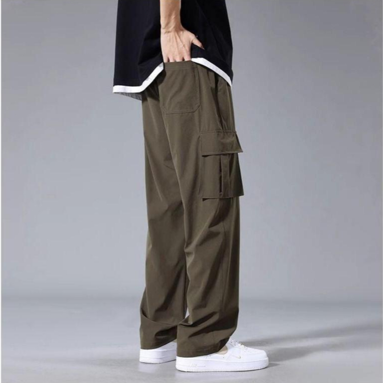 กางเกงผู้ชาย สไตล์เกาหลี ทรงลำลอง หลายกระเป๋า ชุดเอี๊ยมทรงตรง - รูปที่ 5