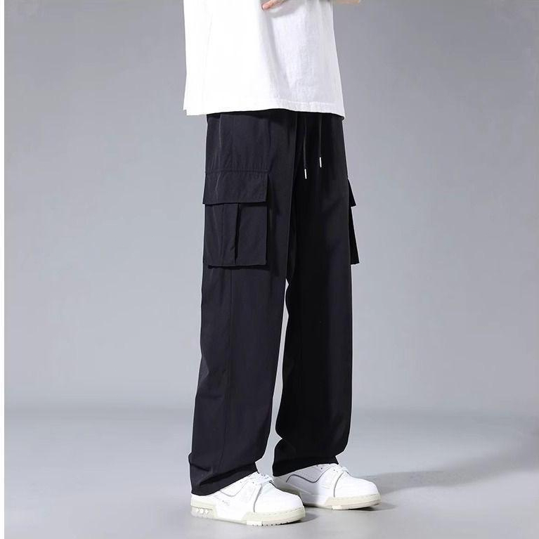 กางเกงผู้ชาย สไตล์เกาหลี ทรงลำลอง หลายกระเป๋า ชุดเอี๊ยมทรงตรง - รูปที่ 3