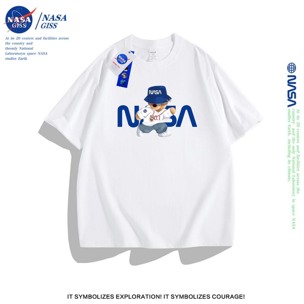 NASA เสื้อยืดชายหญิงแขนสั้น สตรีทฮิปฮอป summer2025 nasaหมี เสื้อยืดพิมพ์ลาย คอตต