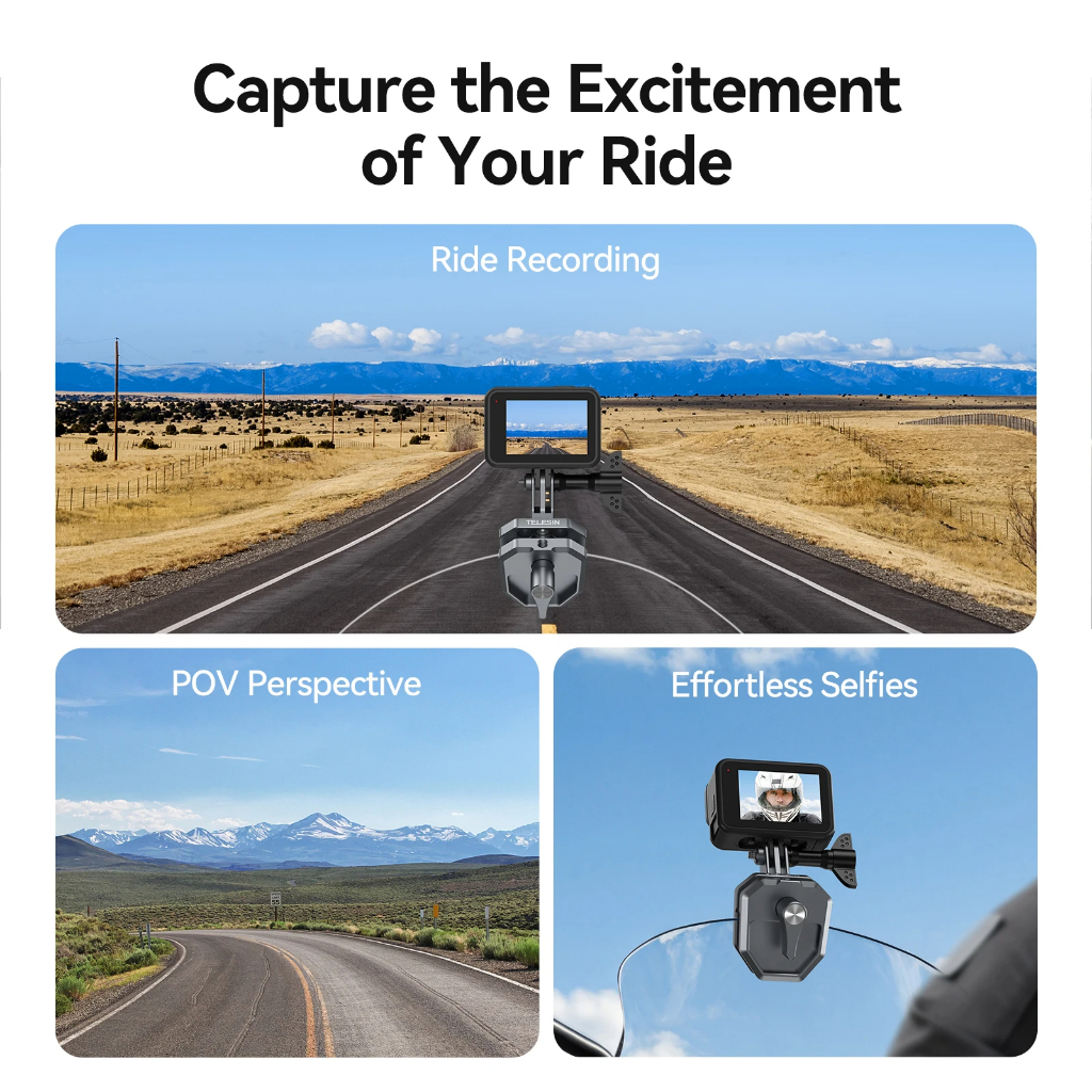 TELESIN Action กล้องรถจักรยานยนต์กระจก Clamp Mount สําหรับ Gopro Insta360 DJI Action กล้องอุปกรณ์เสริม POV ยิง