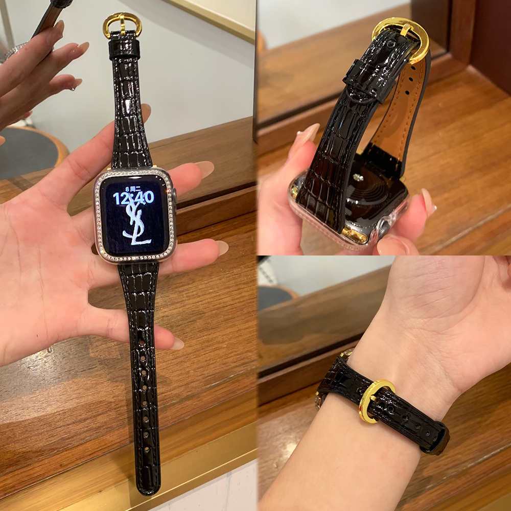 Lizard Patterned Patent Leather Strap สําหรับ iWatch Series 11 10 9 S8 7 6 5 SE 4 3 2 Slimming สายรัดข้อมือผู้หญิงสําหรับ iWatch 40mm 46mm 44mm 38mm 42mm 41mm 45mm Casual Unique Band