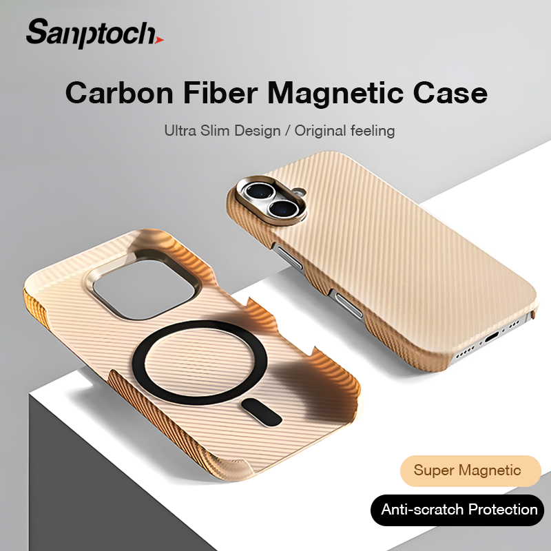 Sanptoch สําหรับแม่เหล็ก Ultra Slim Carbon Fibre เคสโทรศัพท์สําหรับ iPhone 16 15 14 13 Pro Max Matte ผิวปกหลังแม่เหล็ก Pixel รูปแบบป้องกันกรณี