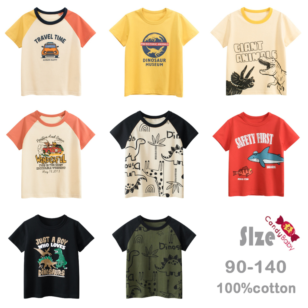 เด็กชายแขนสั้นเสื้อยืดเสื้อผ้าด้านบน 1-8 ปี