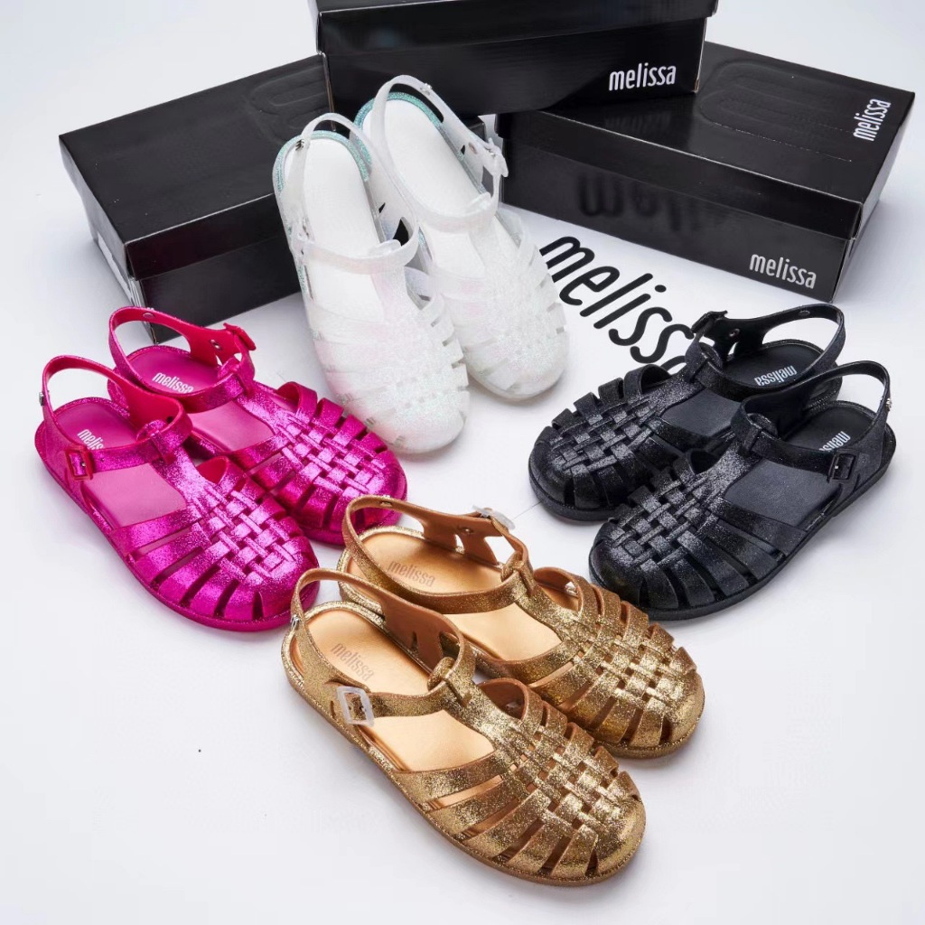 2025 สไตล์ใหม่ Melissa Hollow ทอผู้หญิงรองเท้าแตะแบนรองเท้าเยลลี่ toe-toe