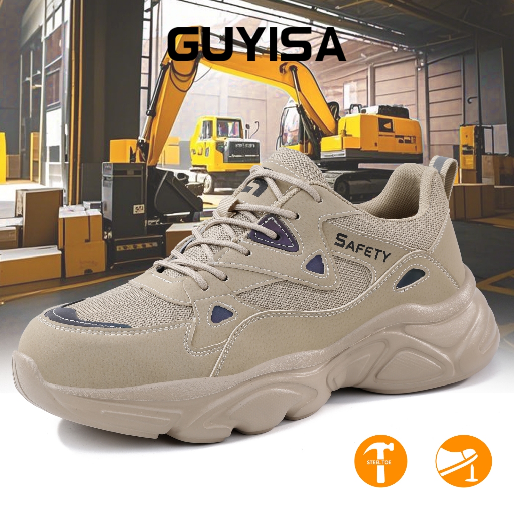 GUYISA รองเท้านิรภัยรองเท้าทํางานรองเท้าพ่อตาข่ายใหญ่มีน้ําหนักเบาและระบายอากาศฤดูร้อน F123