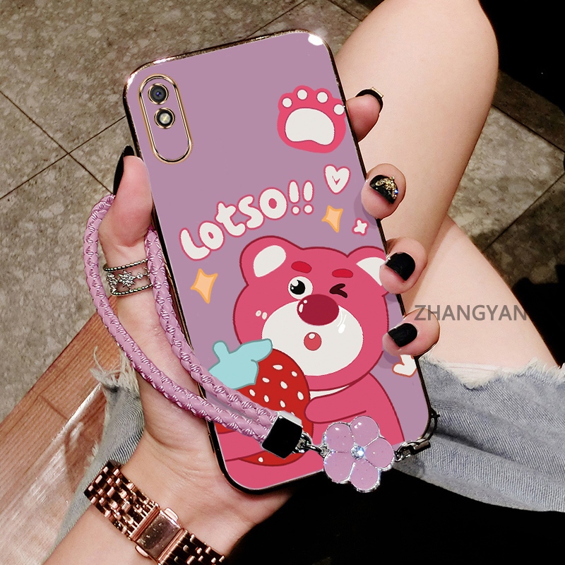 เคสสําหรับ Redmi 9A Electroplated anti drop TPU เคสโทรศัพท์ซิลิโคนความงามการออกแบบใหม่ faturting น่ารักการ์ตูนสีลายหมีและเชือกฟรี