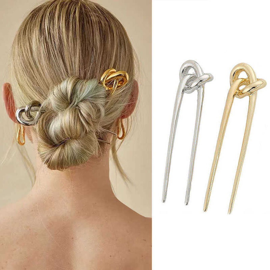 ยุโรปอเมริกันสไตล์ใหม่ Minimalist โลหะผูกปม Hairpin ใหม่สไตล์จีนจีน Knot Love Hairpin