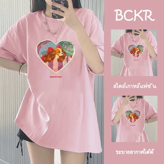 ✨แฟชั่นสไตล์เกาหลี✨เสื้อยืดลายสุนัขน่ารัก🐶เสื้อผ้าคอตตอนทรงโอเวอร์ไซซ์สำหรับผู้หญิงในฤดูร้อนขนาดใหญ่รุ่นYG507