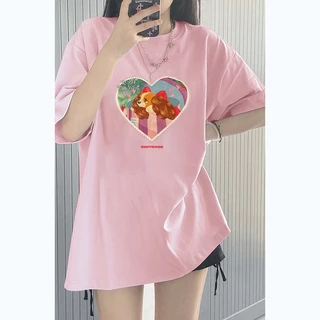 ✨แฟชั่นสไตล์เกาหลี✨เสื้อยืดลายสุนัขน่ารัก🐶เสื้อผ้าคอตตอนทรงโอเวอร์ไซซ์สำหรับผู้หญิงในฤดูร้อนขนาดใหญ่รุ่นYG507