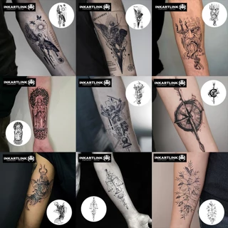 Inkartlink สติ๊กเกอร์รอยสักชั่วคราวแขนสไตล์มินิมอล, รอยสักวิเศษกันน้ําติดทนนาน, ติดทนนานถึง 15 วัน, รอยสักปลอม, ชุดกึ่งถาวร