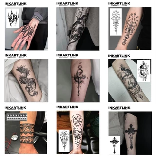 Inkartlink สติ๊กเกอร์รอยสักชั่วคราวแขนสไตล์มินิมอล, รอยสักวิเศษกันน้ําติดทนนาน, ติดทนนานถึง 15 วัน, รอยสักปลอม, ชุดกึ่งถาวร