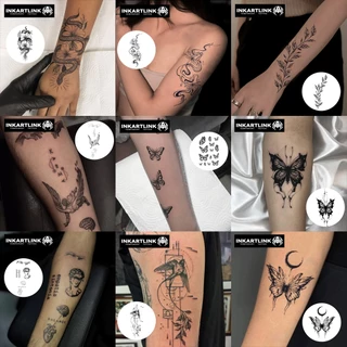 Inkartlink สติ๊กเกอร์รอยสักชั่วคราวแขนสไตล์มินิมอล, รอยสักวิเศษกันน้ําติดทนนาน, ติดทนนานถึง 15 วัน, รอยสักปลอม, ชุดกึ่งถาวร