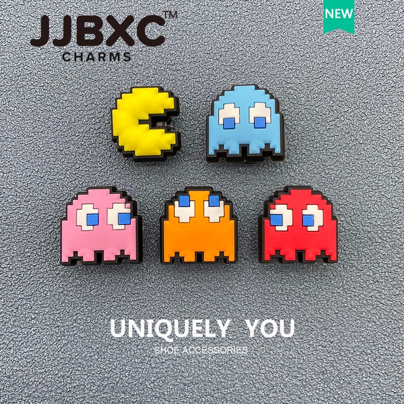 JJBXC ตัวติดรองเท้า charm หัวเข็มขัดการ์ตูน Pac Man น่ารัก สำหรับตกแต่งรองเท้า อุปกรณ์ตกแต่งรองเท้า