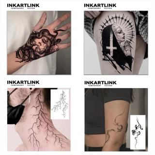 Inkartlink สติ๊กเกอร์รอยสักชั่วคราวขนาดใหญ่, รอยสักวิเศษกันน้ําติดทนนาน, ติดทนนานถึง 15 วัน, รอยสักปลอม, ชุดกึ่งถาวร