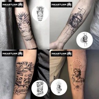 Inkartlink สติ๊กเกอร์รอยสักชั่วคราวขนาดใหญ่, รอยสักวิเศษกันน้ําติดทนนาน, ติดทนนานถึง 15 วัน, รอยสักปลอม, ชุดกึ่งถาวร