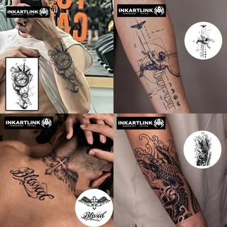 Inkartlink สติ๊กเกอร์รอยสักชั่วคราวขนาดใหญ่, รอยสักวิเศษกันน้ําติดทนนาน, ติดทนนานถึง 15 วัน, รอยสักปลอม, ชุดกึ่งถาวร