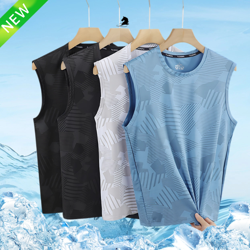 [M-5XL] เสื้อกั๊กกีฬาระบายอากาศฤดูร้อนผู้ชายวิ่งออกกําลังกายผ้าไหมน้ําแข็งเสื้อยืดแขนกุดแห้งเร็ว