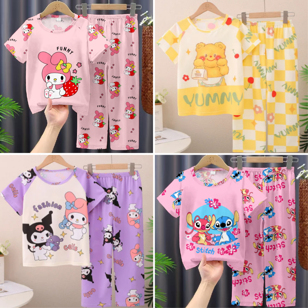 👶ชุดนอนเด็กลายการ์ตูนรุ่นแขนสั้นขายาว นื้อผ้านิ่มใส่สบาย children's pajamas【Hippobaby20】