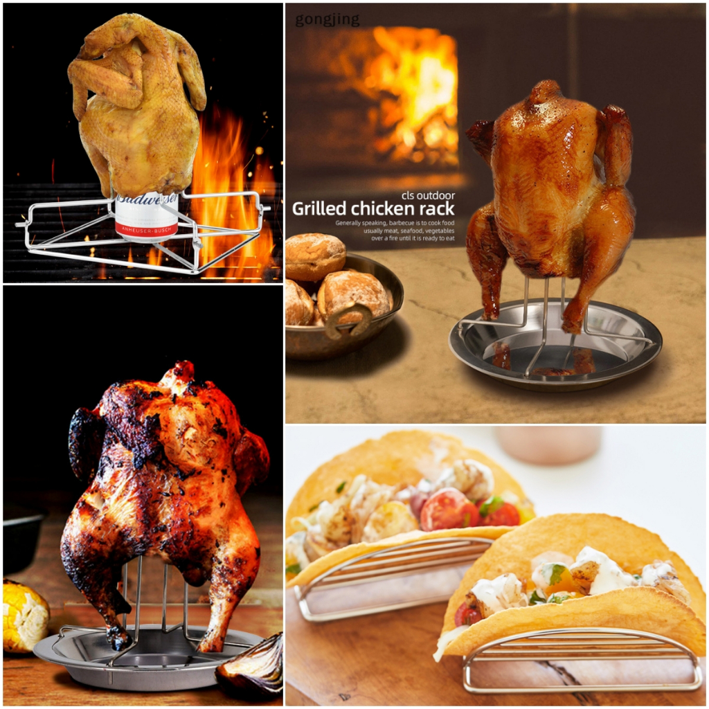 [Gong]Roasg ย่างขาตั้งไก่ Roaster Rack ห้องครัวกลางแจ้ง BBQ เครื่องมือเหล็กคาร์บอน Non-ย่างแผ่นไก่ th