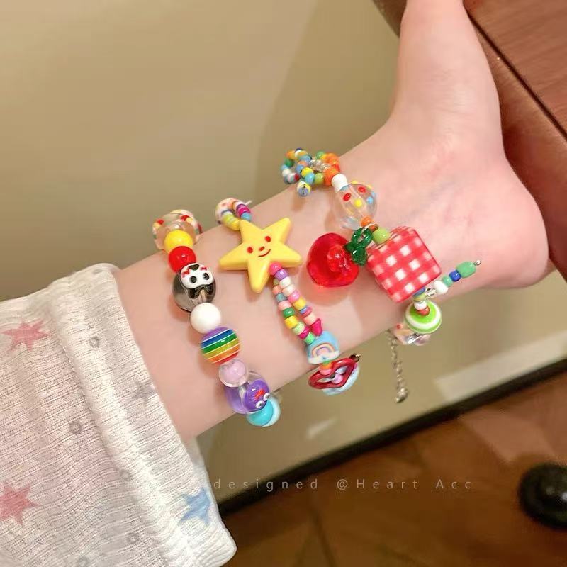 สร้อยข้อมือลูกปัดหลากสี โดปามีน ของขวัญฤดูร้อน หวาน การ์ตูน แอปเปิล ดาว สร้อยข้อมือ เครื่องประดับมือ
