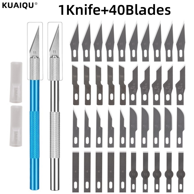 🔥โปรโมชั่นสุดคุ้ม! Modeler Knife มีดสำหรับงานโมเดล ด้ามจับอลูมิเนียม 40 ใบมีด มีดแกะสลัก
