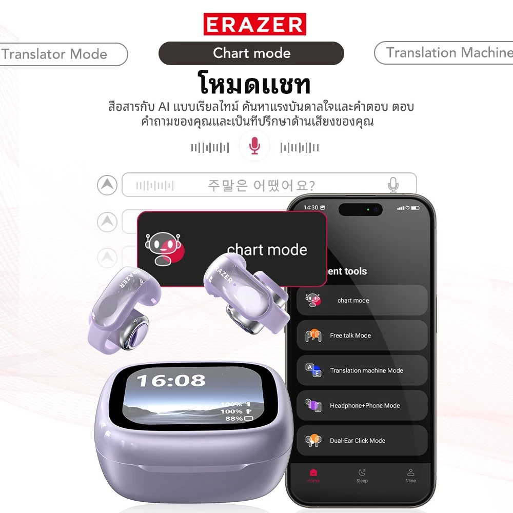 ERAZER XF28 หูฟัง Clip-on Bluetooth 6.0 AI แปลภาษา มีไมค์ thumbnail 5