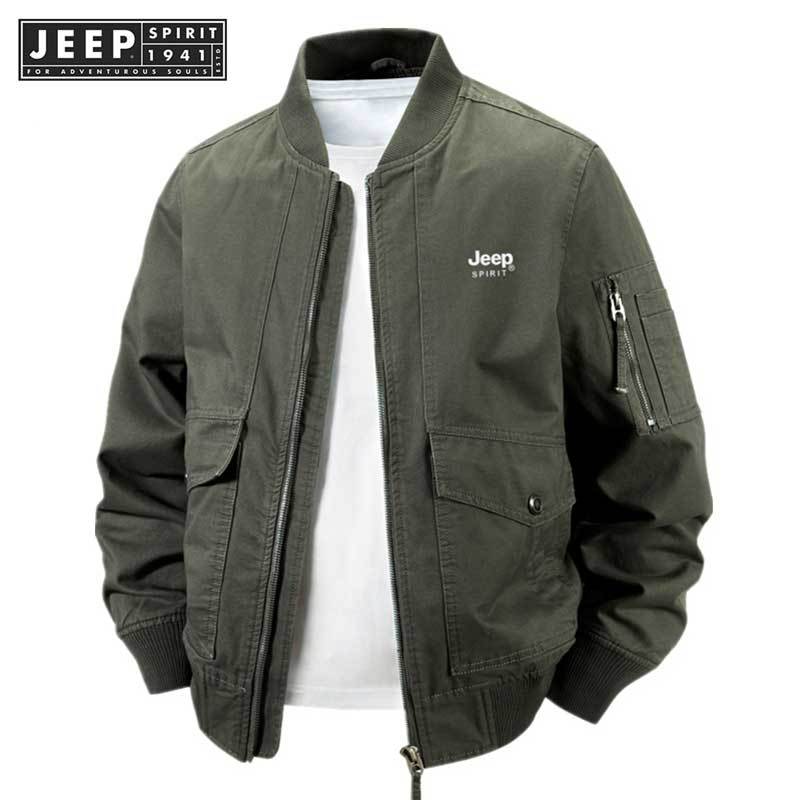 JEEP SPIRIT 1941 ESTD ฤดูใบไม้ผลิและฤดูใบไม้ร่วงใหม่หลายกระเป๋าผ้าฝ้ายแท้หลวมสบายๆ workwear แจ็คเก็ต