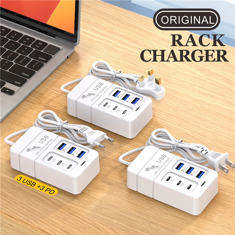 🚚ท้องถิ่น🚚 6 พอร์ต Multiport USB Charger 35W PD Type-C โทรศัพท์มือถืออะแดปเตอร์ชาร์จอย่างรวดเร็ว EU 