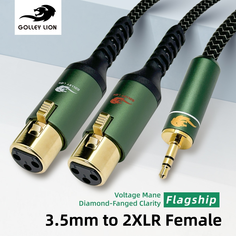 GOLLEY LION สายตัวเมีย 3.5 มม. เป็น Dual XLR | การออกแบบที่ถูกโล่ | Studio Mic/PA/Interfaces