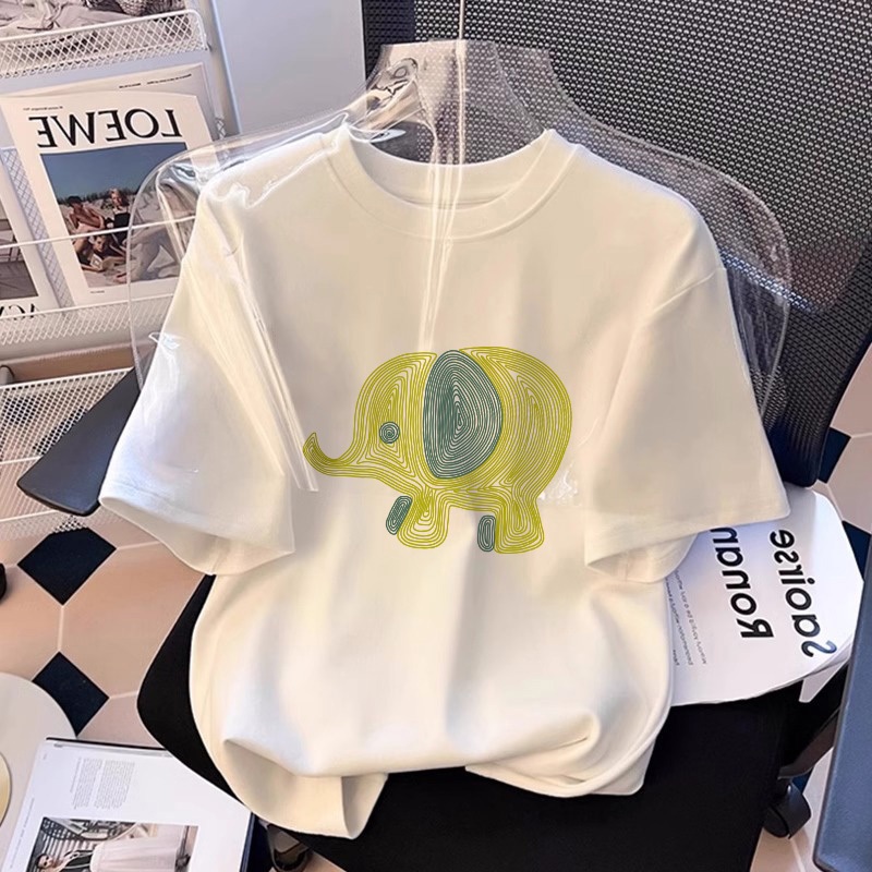 【48 ชั่วโมงจัดส่ง】NASA เสื้อยืดคอตตอนสีขาวแขนสั้นผู้หญิง สไตล์เกาหลี ลายเส้นช้างพิมพ์ใหม่ 2025 เสื้อแฟชั่นสบายๆ