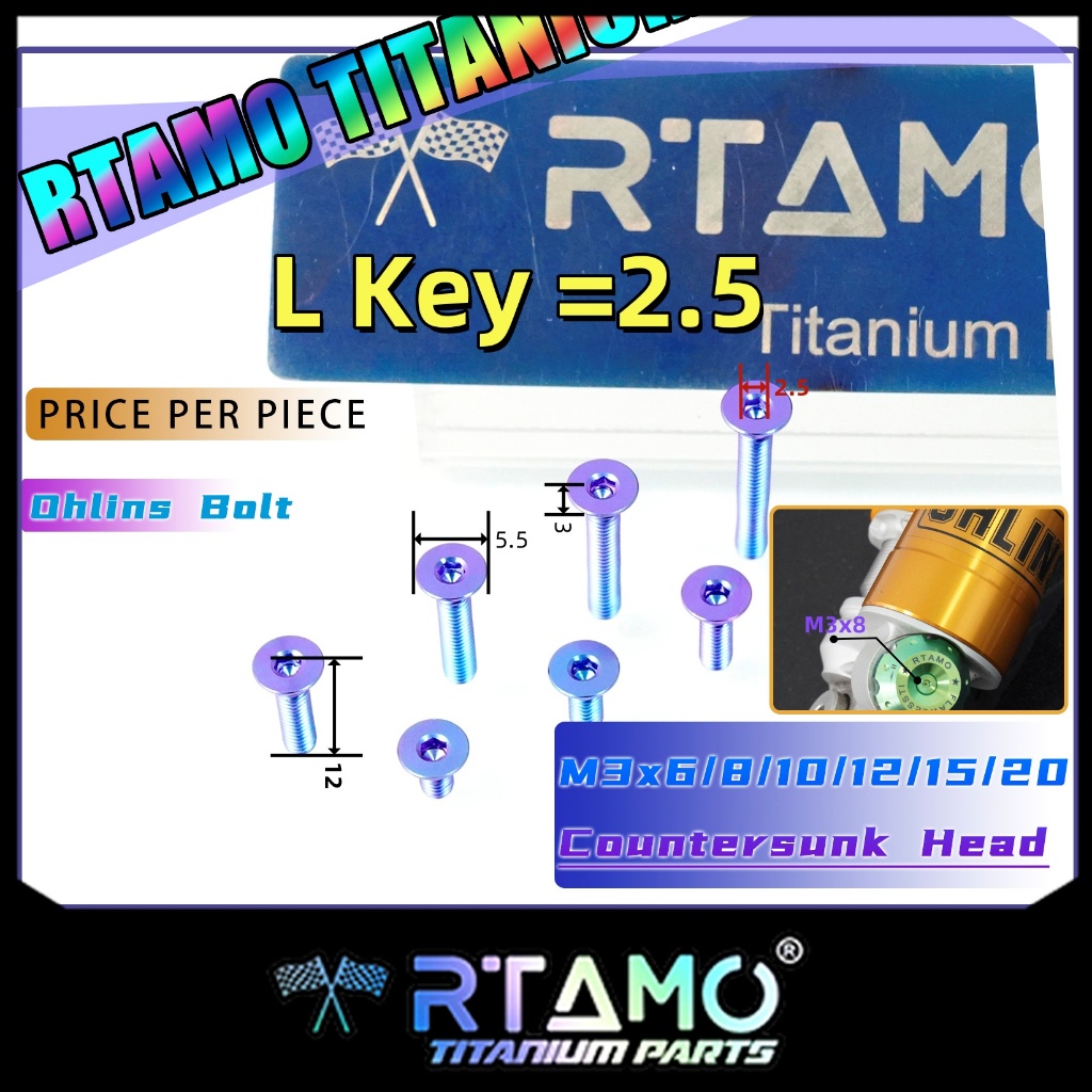 RTAMO ไทเทเนียม Gr5 M3x6- 20L 6D Countersunk ราคาต่อตัว Ohlins Cylinder Screws Helmet Bolt