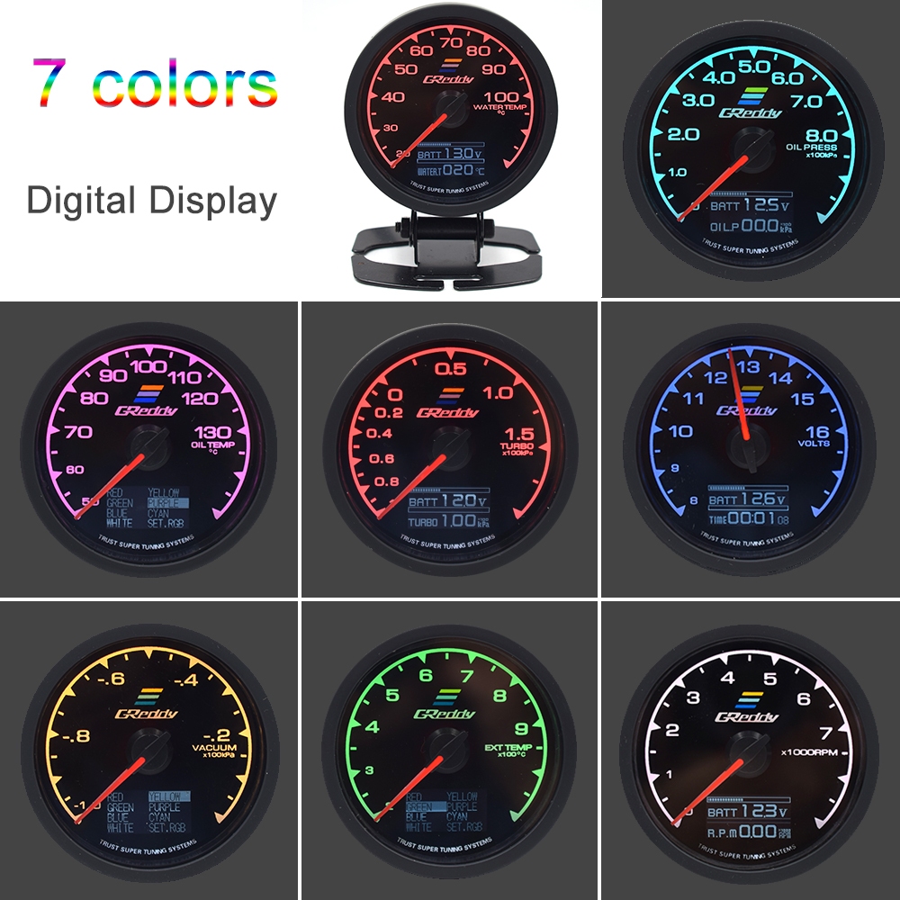 Greddy Racing Gauge 7 สี Multi D / A LCD จอแสดงผลดิจิตอลความดันน้ํามันกด / เกจวัดอุณหภูมิน้ําพร้อมเซ็นเซอร์