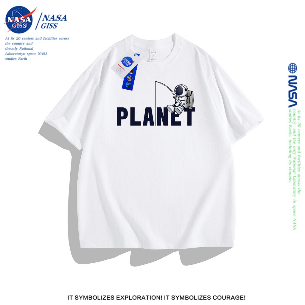 NASA เสือยืดผู้ชายผู้หญิง แนวสตรีทเสื้อ summer นักบินอวกาศพิมพ์ลาย ผ้าฝ้ายแท้ ทรงหลวม เสื้อยืดคอกลม oversize