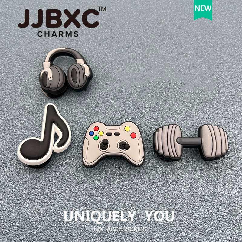 JJBXC ตัวติดรองเท้า charm การ์ตูนหูฟัง จอยเกม ดัมเบล น่ารัก สายดนตรี กีฬา ฟิตเนส DIY อุปกรณ์ตกแต่งรองเท้า