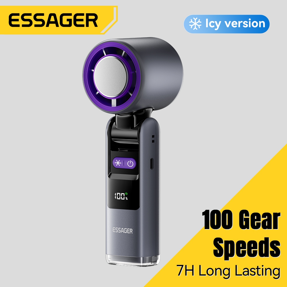 ESSAGER မိုဘိုင်းပန်ကာ (4000mAh) K-801 အမြန်နှုန်း မြင့် 1-100 အဆင့် ချိန်ညှိ + မီးလက်တံပါ (မီနီတာဘို)