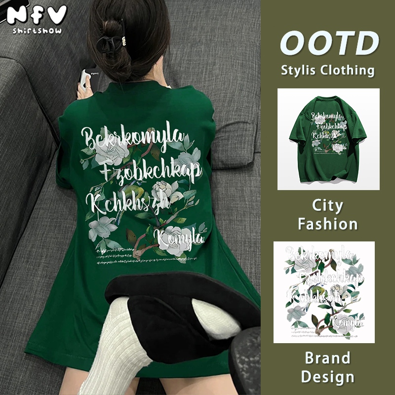 NFV ส่งจากไทย🚀มาใหม่💥เสื้อยืดแขนสั้น ลายเยอะ ลายดอกไม้ โอเวอร์ไซซ์ 100%cotton alphabettshirt YG989