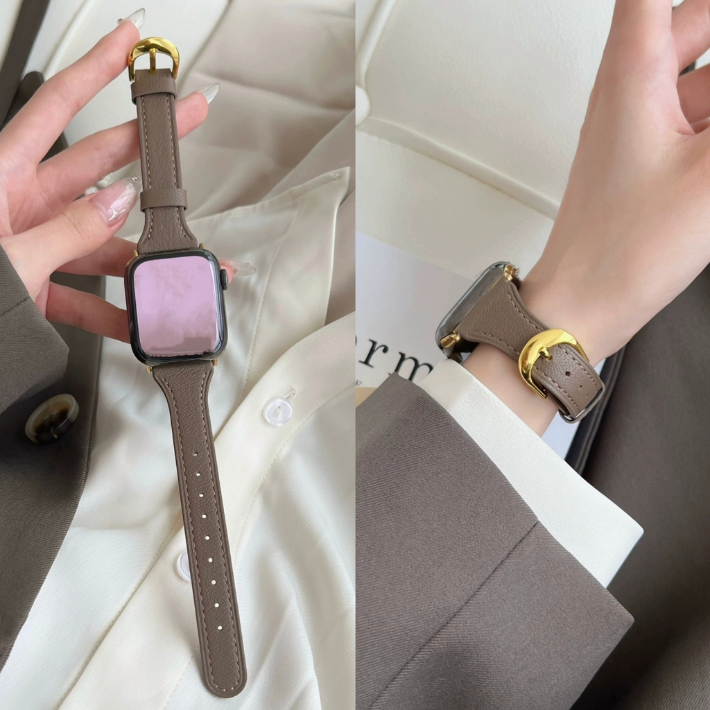 Thin Leather Loop Slim สําหรับ Apple Watch band ผู้หญิง Series Ultra 10/9/8/7/6/5/4/3/2/1 SE 38 มม.40 มม.41 มม.42 มม.44 มม.45 มม.46 มม.49 มม. – โปรปัง