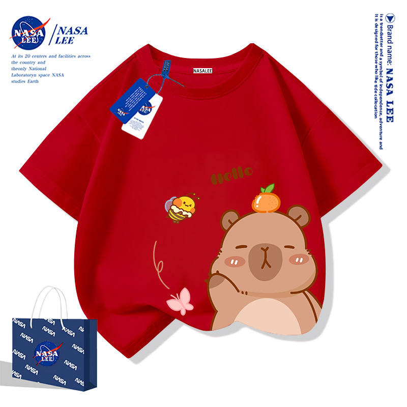 【จัดส่งภายใน 48 ชั่วโมง】เสื้อยืดแขนสั้นผ้าฝ้ายหลวมๆ สไตล์อเมริกันNASAลายคาปิบารา สำหรับเด็กในฤดูร้อน - รูปที่ 5