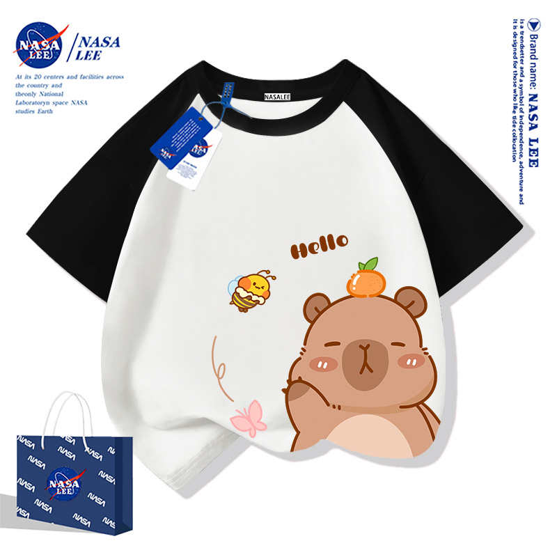 【จัดส่งภายใน 48 ชั่วโมง】เสื้อยืดแขนสั้นผ้าฝ้ายหลวมๆ สไตล์อเมริกันNASAลายคาปิบารา สำหรับเด็กในฤดูร้อน - รูปที่ 4