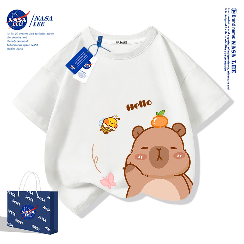 【จัดส่งภายใน 48 ชั่วโมง】เสื้อยืดแขนสั้นผ้าฝ้ายหลวมๆ สไตล์อเมริกันNASAลายคาปิบารา สำหรับเด็กในฤดูร้อน - รูปที่ 2