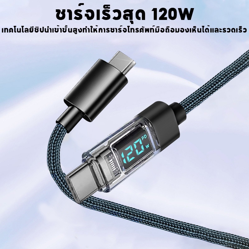 120W 6A USB C TO Type C สายชาร์จดิจิตอล PD สายชาร์จเร็ว สำหรับ HW Sams Phone 1เมตร รับประกัน 3 ปี - ภาพย่อย 2