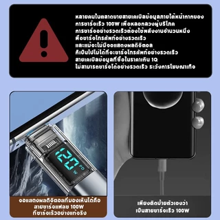 120W 6A USB C TO Type C สายชาร์จดิจิตอล PD สายชาร์จเร็ว สำหรับ HW Sams Phone 1เมตร รับประกัน 3 ปี