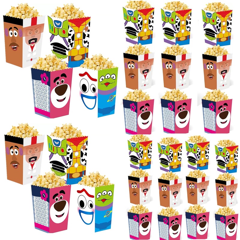 6pcs Toy Story Popcorn กล่องของเล่นแรงบันดาลใจการ์ตูน Story ของขวัญกล่องคุกกี้ช็อกโกแลต Candy กล่องอาบน้ําเด็กเด็กของขวัญ Party Supplie