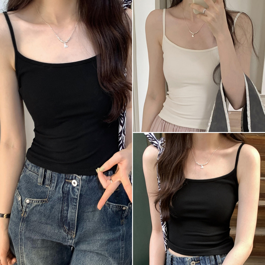 Luna Shop พร้อมส่ง เสื้อสายเดี่ยวผู้หญิง เสื้อกล้าม แมทช์ลุคง่าย จีบเอวด้านข้าง ฤดูร้อน สไตล์เกาหลี