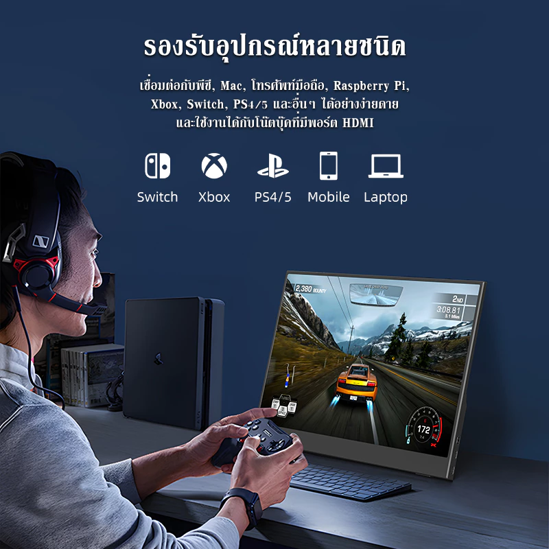 Beex 15.6" จอมอนิเตอร์พกพา  Ips Full HD 1920*1080P 100% sRGB Portable Monitor พร้อมลำโพงรองรับสาย HDMI Type-C เข้ากันได้กับแล็ปท็อปรวมถึงสมาร์ทโฟน Ps4 Ps5 Xbox thumbnail 8