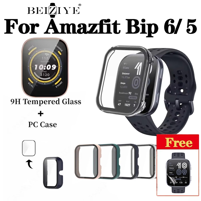 2in1 กระจกนิรภัย + ฝาครอบ PC สําหรับ For Amazfit Bip 6 สําหรับ Amazfit Bip 5 อุปกรณ์เสริมป้องกันหน้าจอ