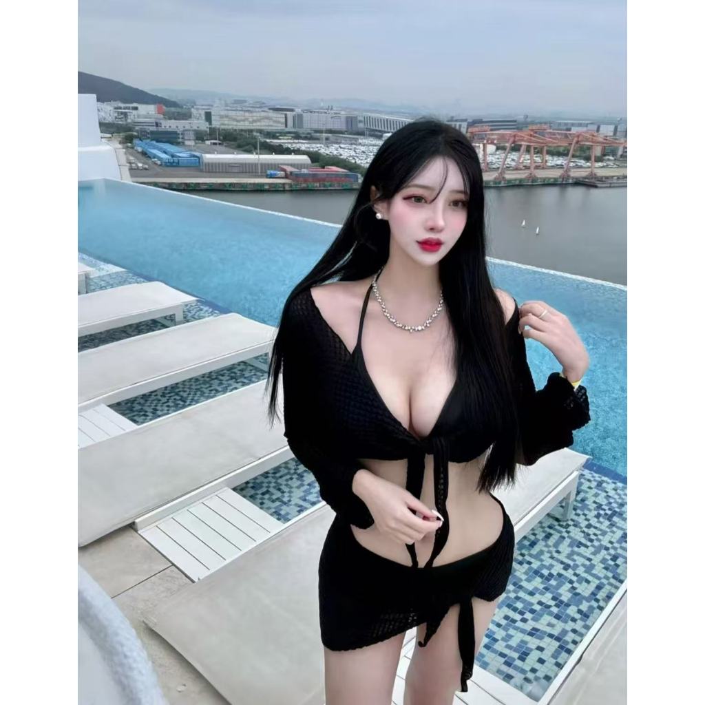 💖 ส่งไวจากไทย🏖️ ชุดว่ายน้ำ 4 ชิ้น ผู้หญิง สไตล์เกาหลี เซ็กซี่ บิกินี่ แขนยาว + กระโปรง ใส่เที่ยวทะเล - รูปที่ 2