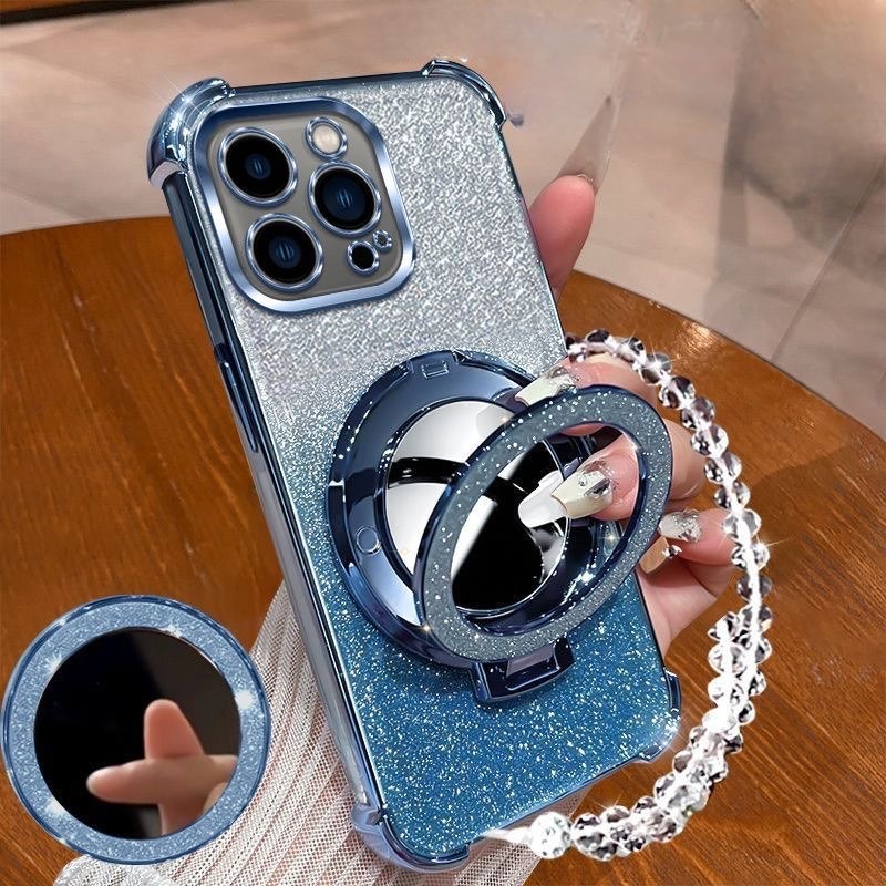เคส OPPO Reno 11F 5G Reno 11 5G Reno 11 Pro 5G Reno 12 Pro Reno 12F Reno 13F 5G สี่มุมแวววาวผงกระจกผู้ถือคริสตัลโซ่โทรศัพท์กรณี