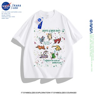 NASA เสื้อยืดหญิงชาย เสื้อเกาหลี เสื้อ summer แมวกำลังเล่นพิ…